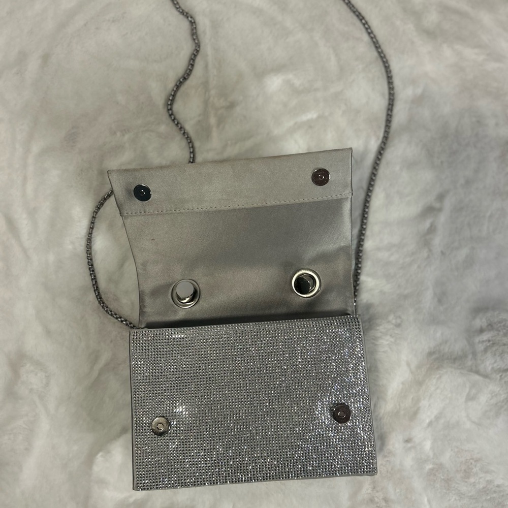 ZARA Rhinestone Clutch Silver Sparkly Evening Bag Chain Strap special occasion - Picture 3 of 5